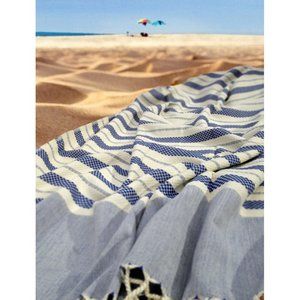 Turkish Cotton Bath or Beach Towel Blue & White 100% sandfree &  fast drying new